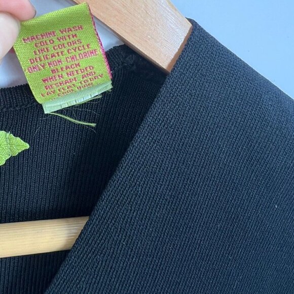 Prima Bella Rayon Blend Metal Ring Embellished 3/4 Sleeve Top Black Womens Small - Picture 6 of 6